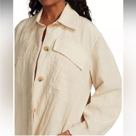 VINCE Padded Shirt Jacket Women Size Small Textured Coat Cream Neutral Relaxed - Picture 3 of 13